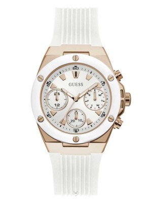 White Guess Rose Gold-Tone And White Multifunction Women's Watches | 1708-PKDVQ