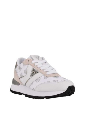 White Guess Samsin Logo Print Women's Sneakers | 6740-IMOLS