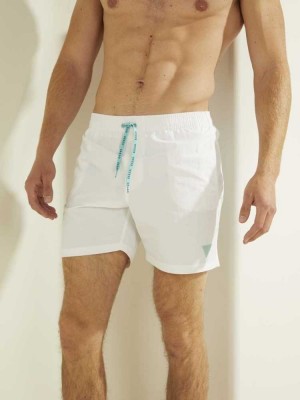 White Guess Solid Swim Trunks Men's Swimwear | 7258-PDFLR