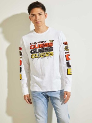 White Guess Sport Logo Men's T-Shirts | 8402-ZLPOM