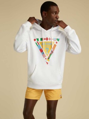 White Guess Summer Games Logo Men's Hoodies | 0124-CVADX
