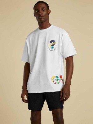 White Guess Summer Games Logo Men's T-Shirts | 2704-QAKTX