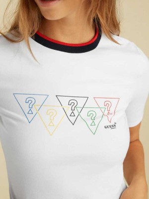 White Guess Summer Games Mid Sleeve Women's T-Shirts | 2957-CXHRI