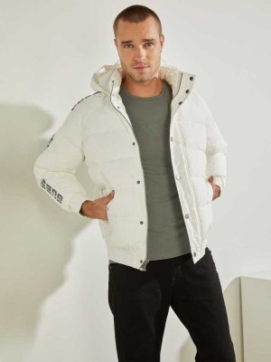 White Guess Summit Nylon Ski Puffer Men's Jackets | 5417-DNXTI