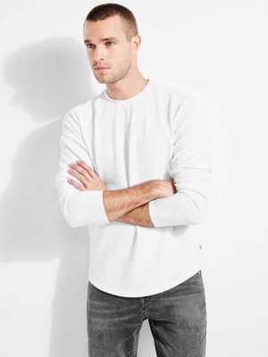 White Guess Textured Jersey Crewneck Men's Sweatshirt | 2097-XZBOA