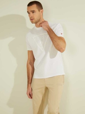 White Guess Tonal Logo Men's T-Shirts | 6749-UBAQR