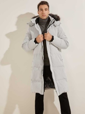White Guess Warm Touch Long Puffer Men's Jackets | 1708-XDMAW