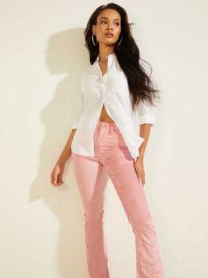 White Guess Zurie Button-Down Women's Shirts | 6925-GMDFI