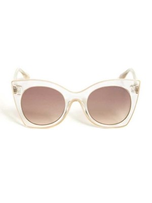 White Light Brown Guess Clear Cat-Eye Women's Sunglasses | 6827-FMJPT