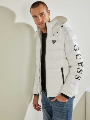 White Multicolor Guess Anthony Logo Puffer Men's Jackets | 2916-SJEAD