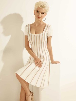 White Multicolor Guess Leti Flare Women's Dresses | 7684-AKQWH