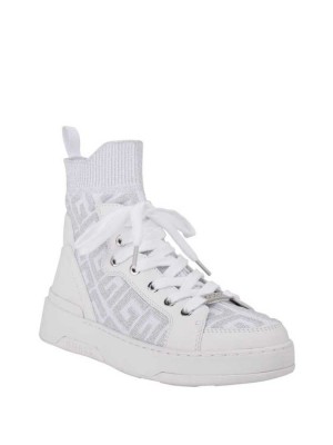 White Multicolor Guess Manney Knit Logo High-Top Women's Sneakers | 4176-ILQUT