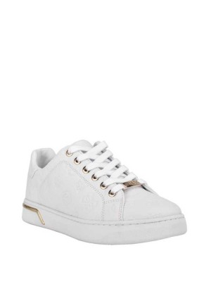 White Multicolor Guess Rollin Debossed Low-Top Women's Sneakers | 3856-STAXU