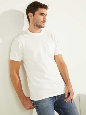 White Multicolor Guess Sueded Jersey Men's T-Shirts | 5478-AMDTH