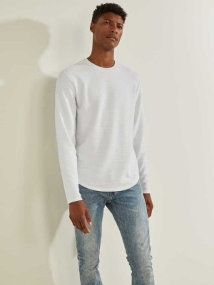 White Multicolor Guess Textured Jersey Crewneck Men's Sweatshirt | 3546-QNCDB