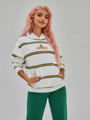White Multicolor Guess Yarndye Women's Hoodies | 2753-FEGVU