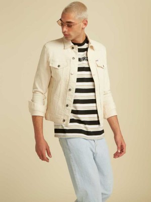 White Wash Guess Originals Kit Denim Men's Jackets | 5396-SNAVD