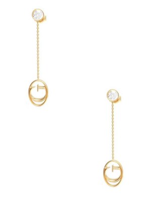 Yellow Gold Guess Gold-Tone Logo Pendant Drop Women's Earrings | 2094-RFWHK