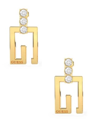 Yellow Gold Guess Gold-Tone Square G Logo Drop Women's Earrings | 8947-WMLUZ