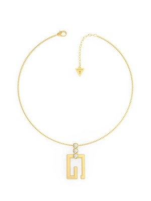 Yellow Gold Guess Gold-Tone Square G Logo Pendant Women's Necklace | 8273-UVKSW