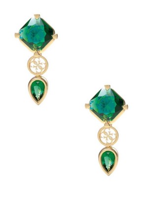 Yellow Gold Guess Pendant and Quattro G Logo Drop Women's Earrings | 9528-FWXPT