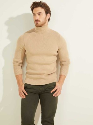 Yellow Guess Liam Ribbed Men's Sweaters | 6248-TCRKJ